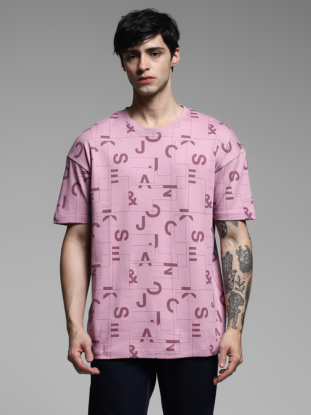 Purple Typographic Logo Oversized T-shirt