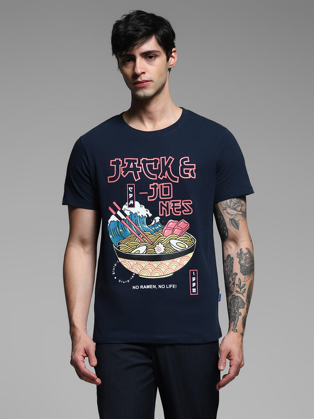 Navy Blue Ramen Print T-shirt