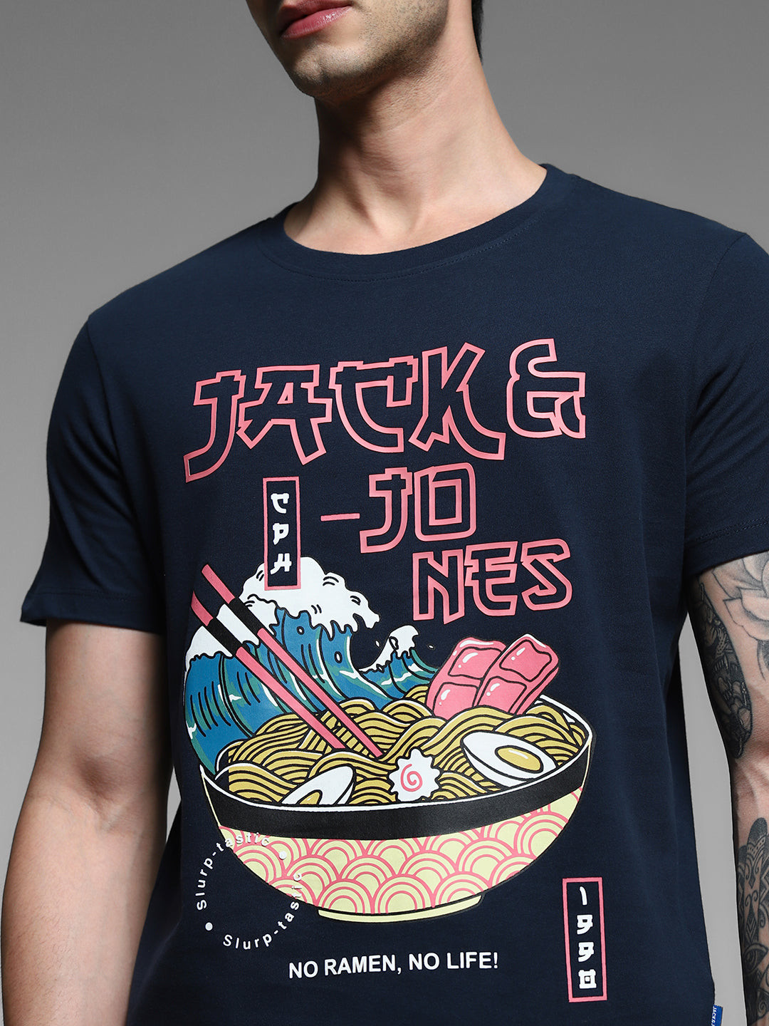 Navy Blue Ramen Print T-shirt