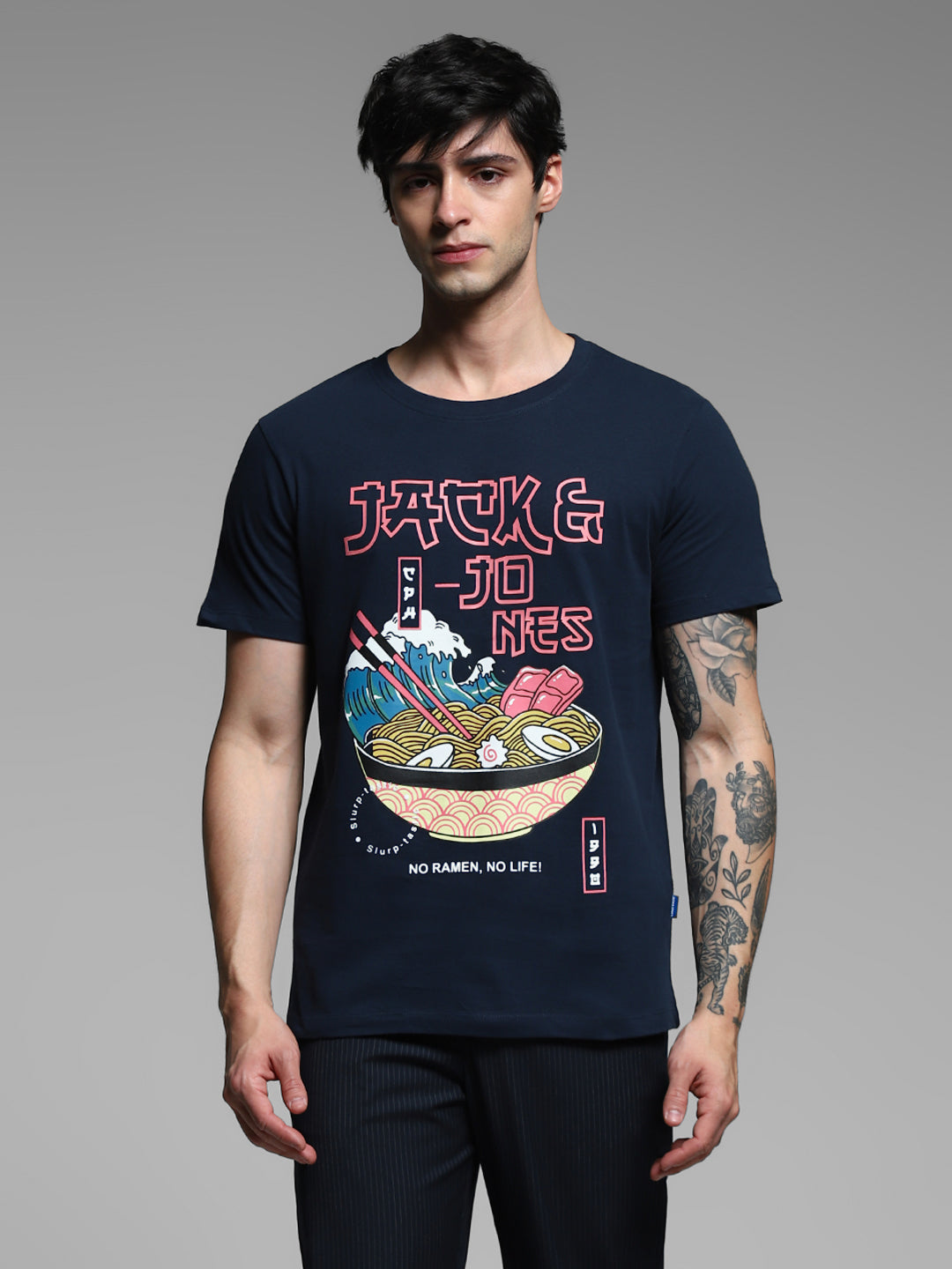 Navy Blue Ramen Print T-shirt