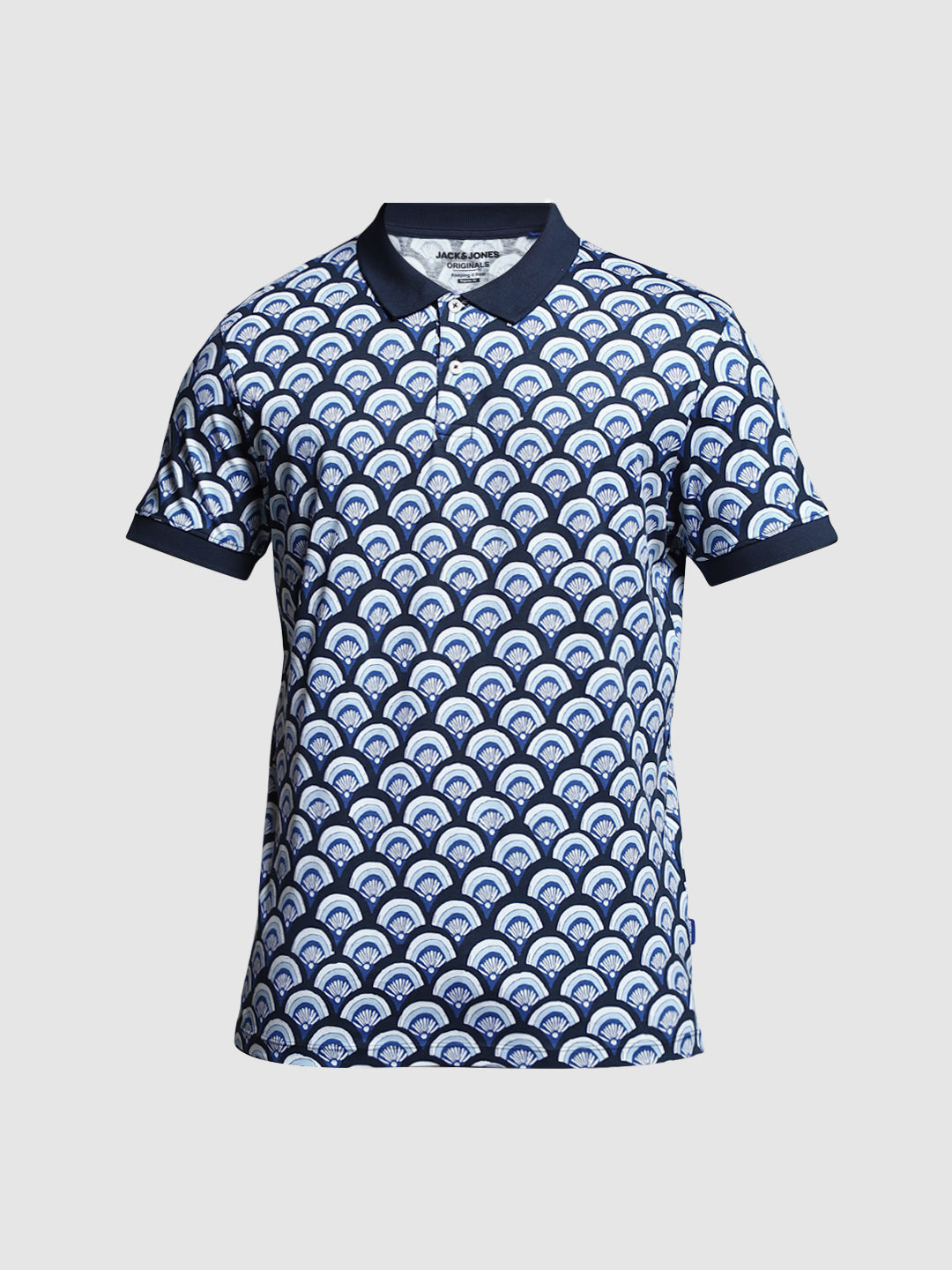 Navy Blue Printed Cotton Polo