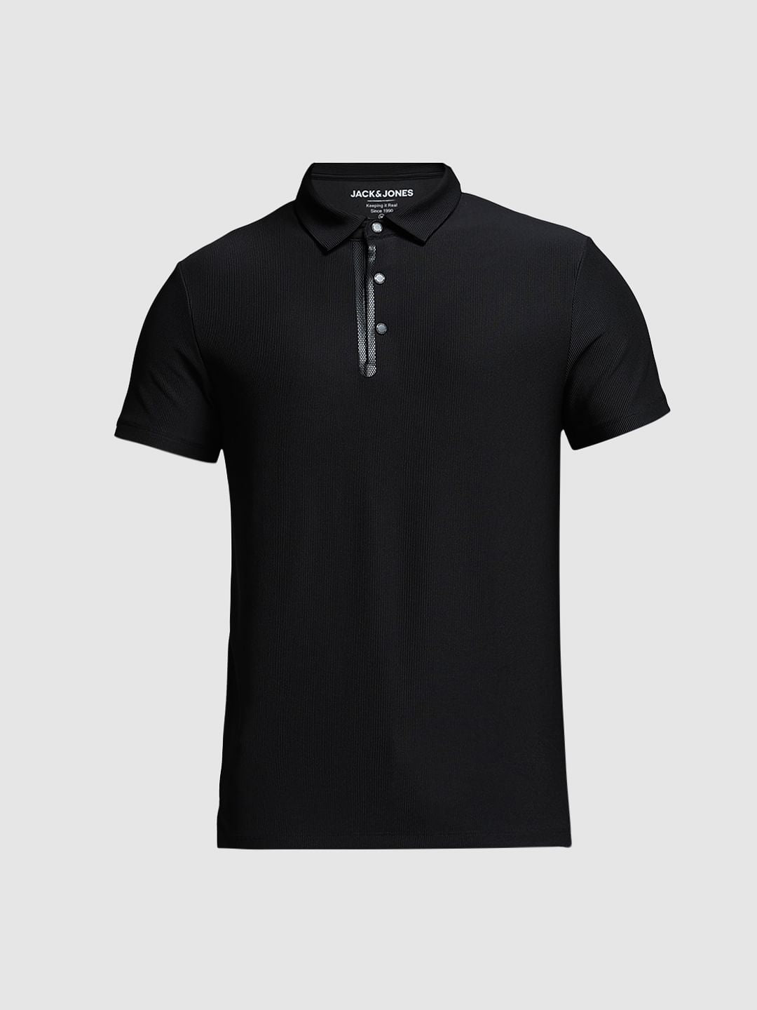 Black Ribbed Collar Cotton Polo