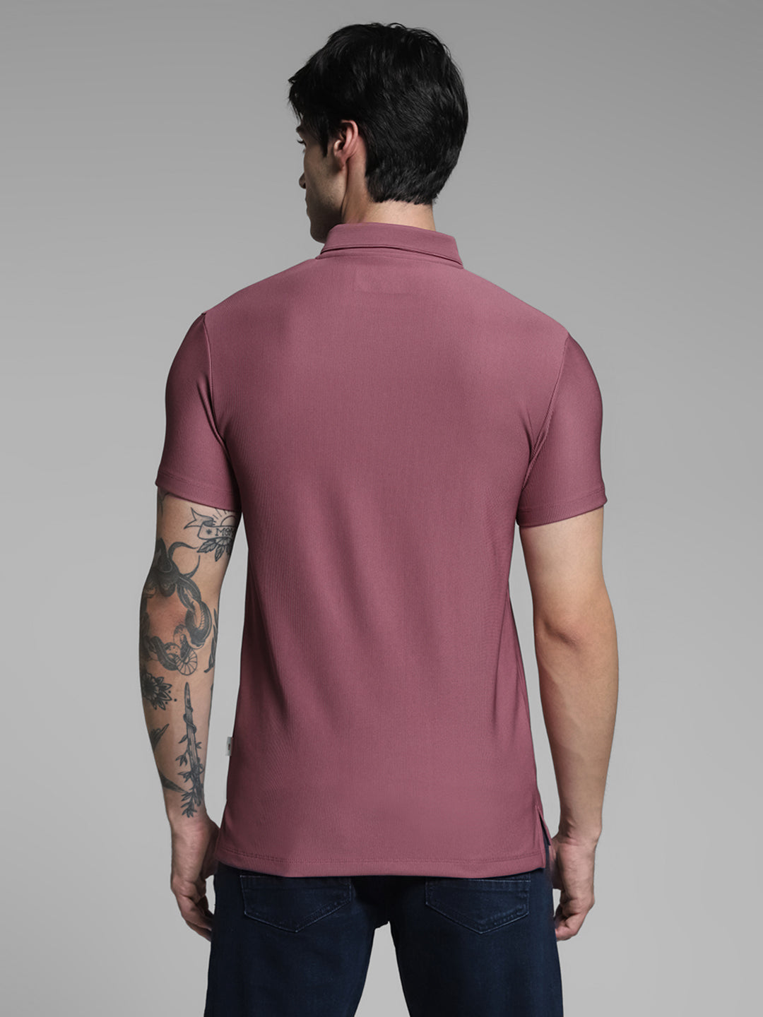 Purple Jacquard Zip Up Polo