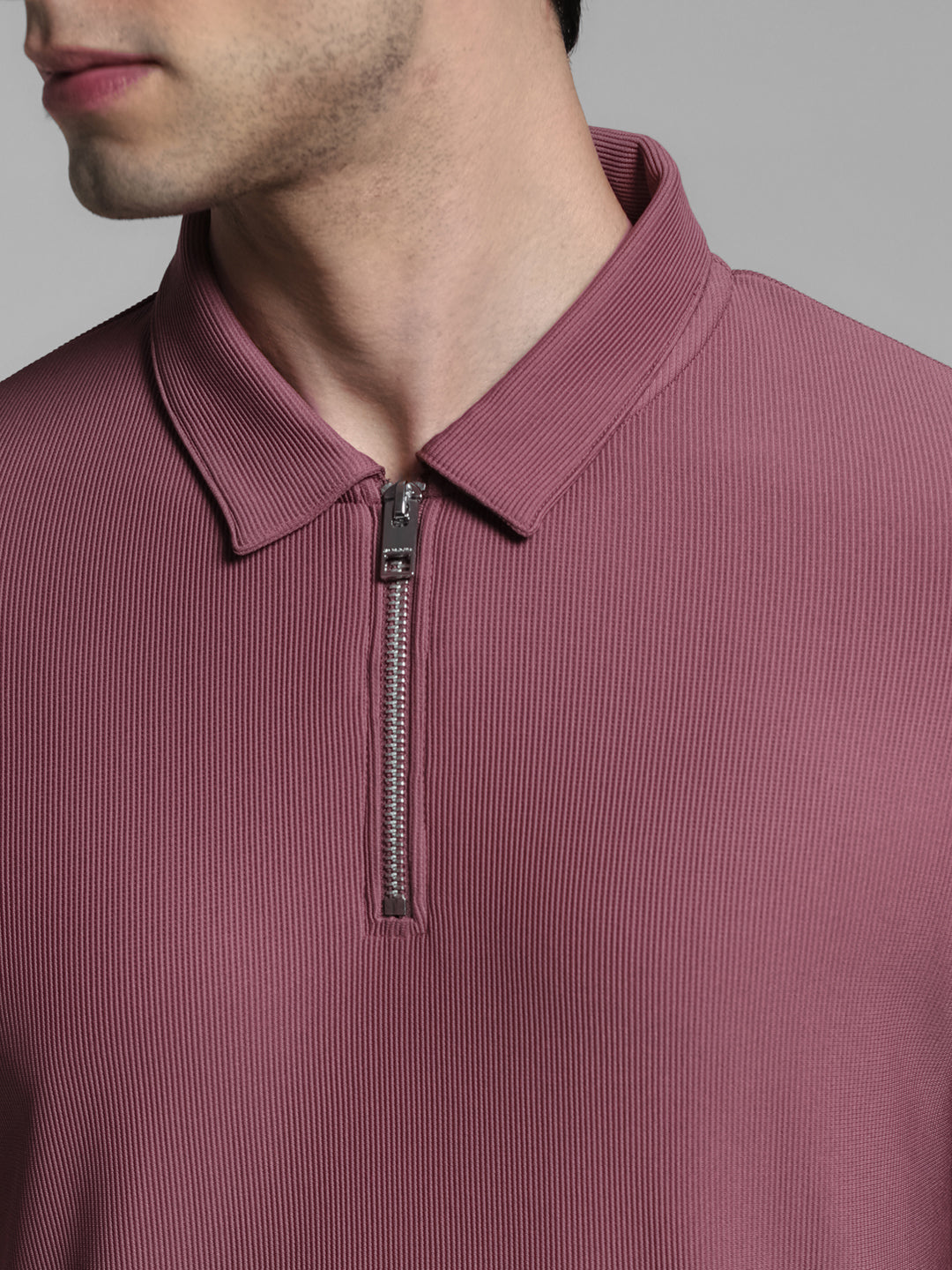 Purple Jacquard Zip Up Polo