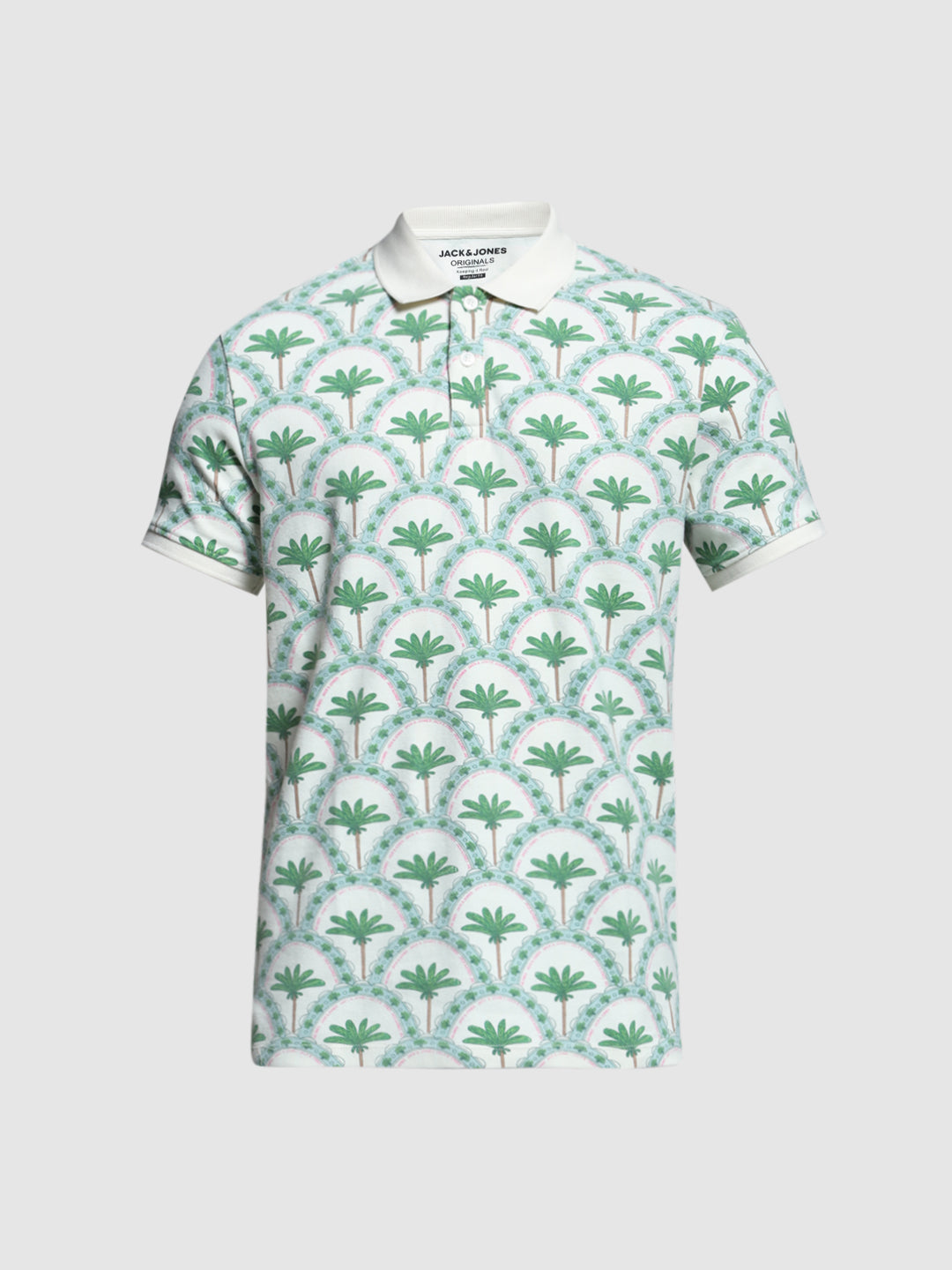 Men Off White Cotton Tropical Print Regular Fit Polo T-Shirt