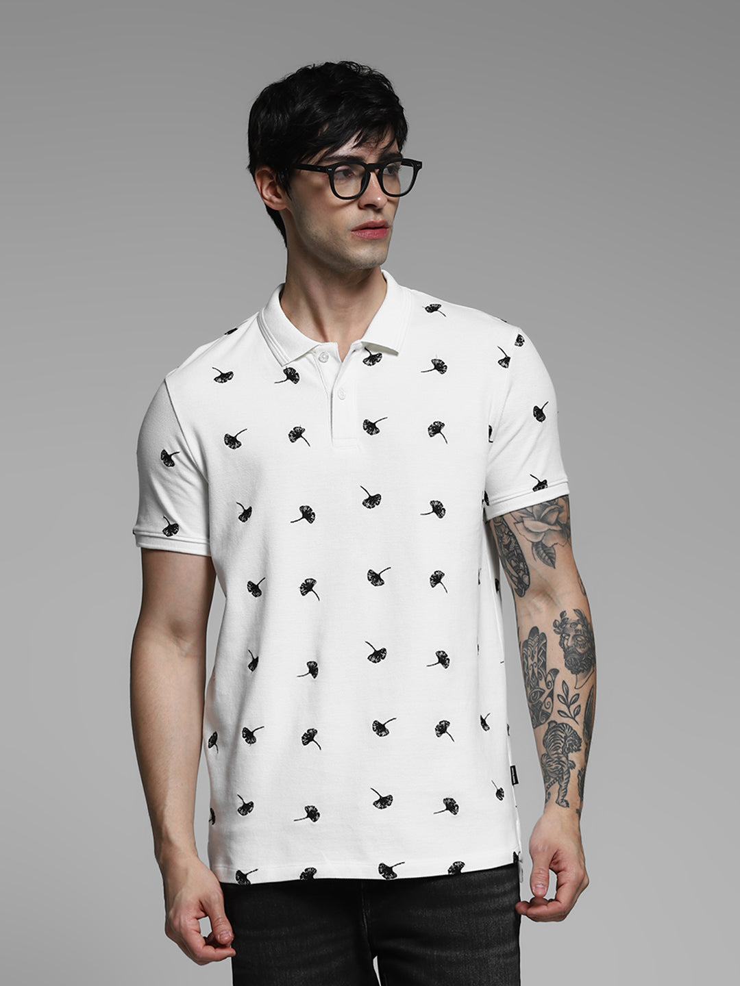 White Printed Cotton Polo