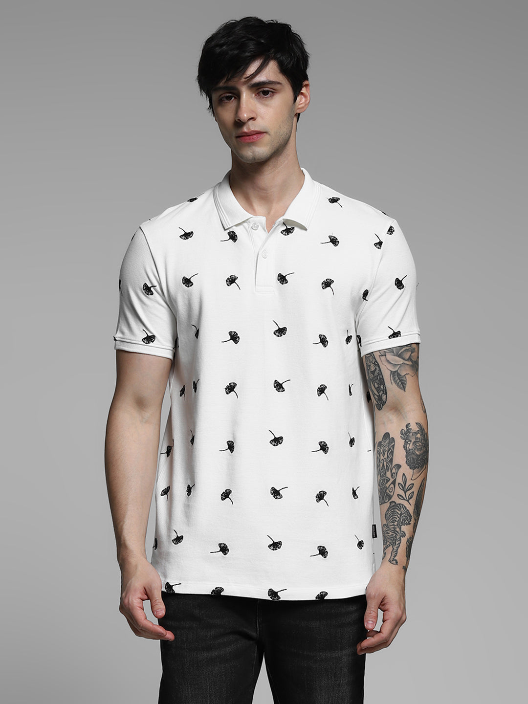 White Printed Cotton Polo