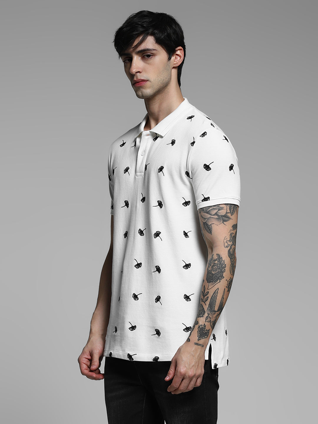 White Printed Cotton Polo