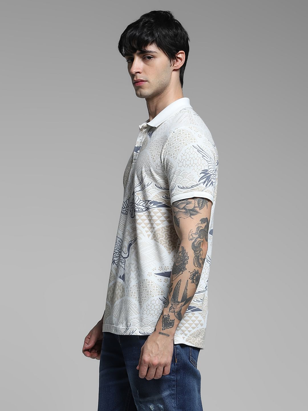 White Printed Cotton Polo