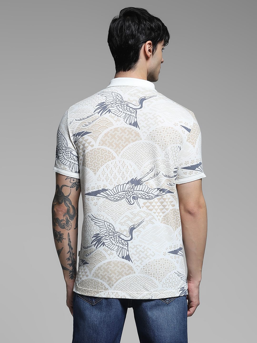 White Printed Cotton Polo