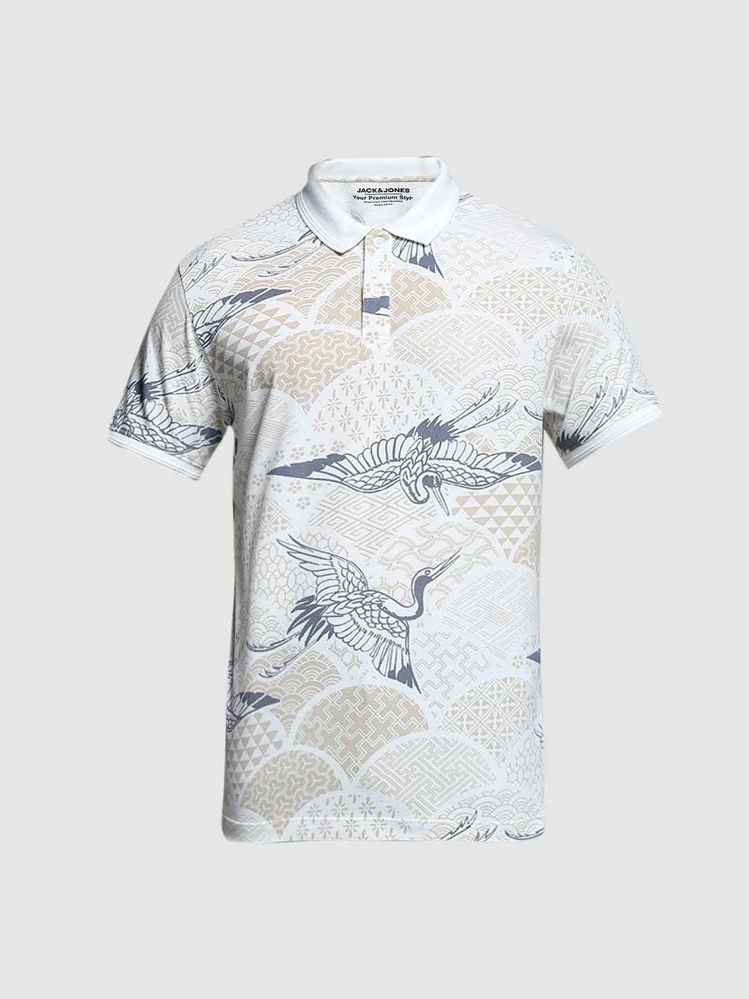White Printed Cotton Polo