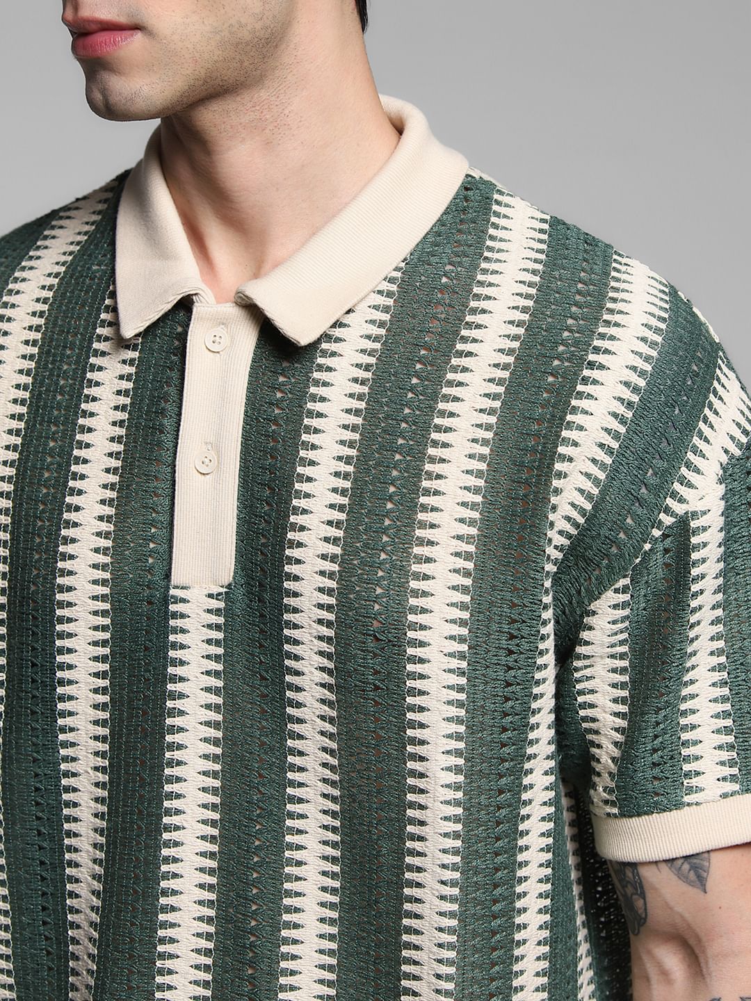 Green Striped Knitted Polo