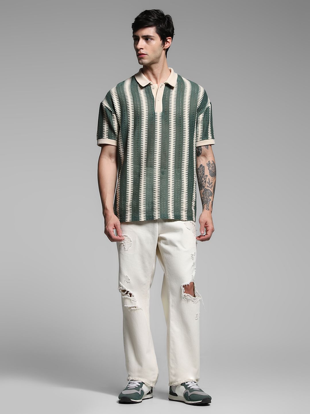 Green Striped Knitted Polo
