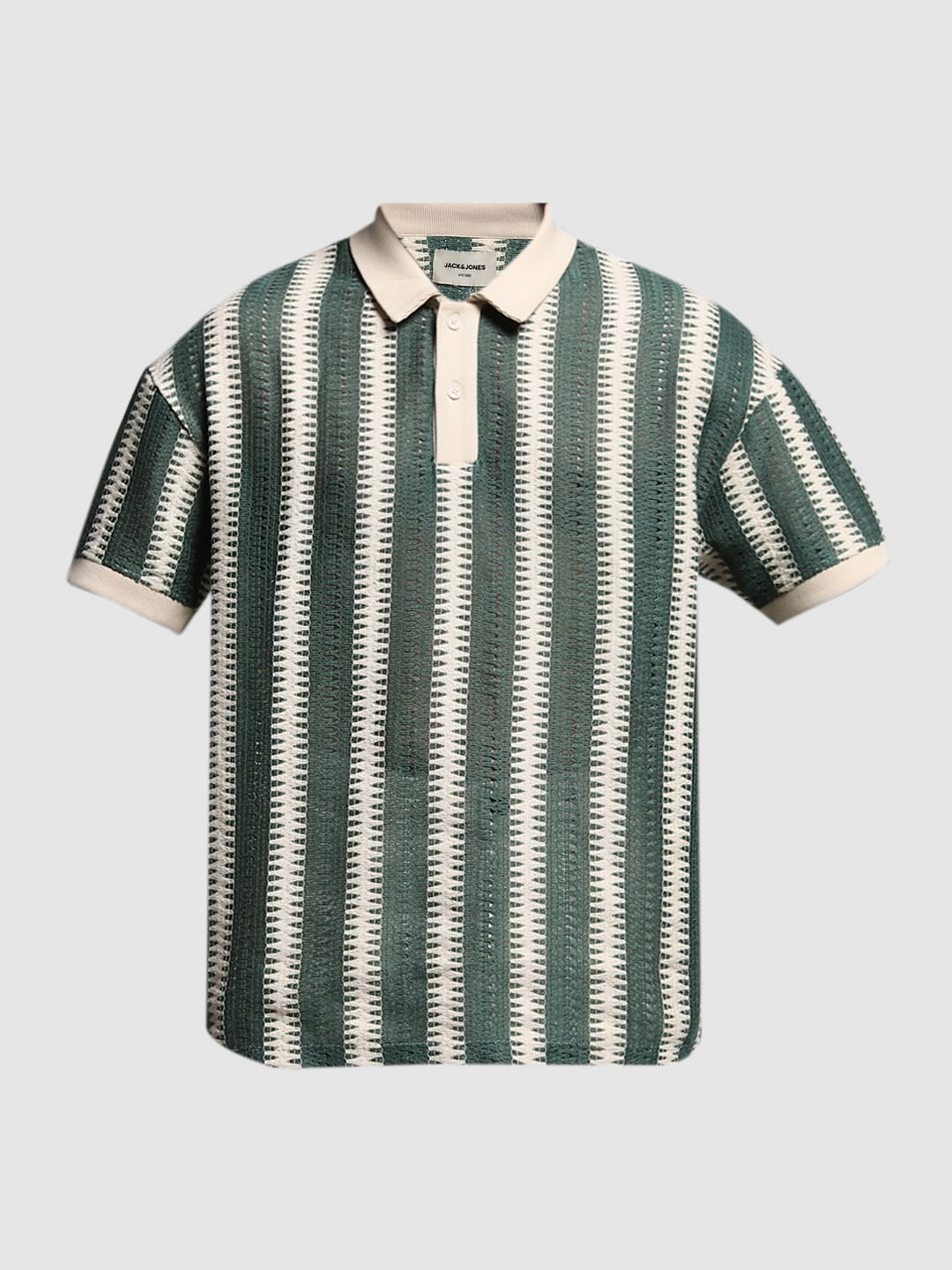 Green Striped Knitted Polo