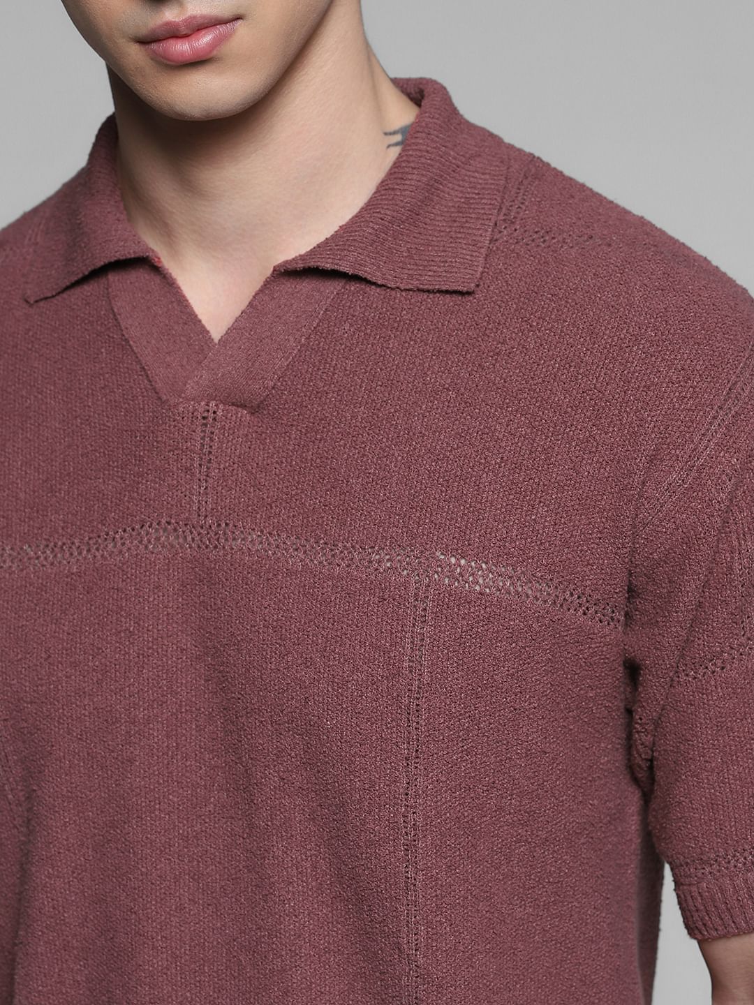 Brown Boxy Fit Knitted Polo