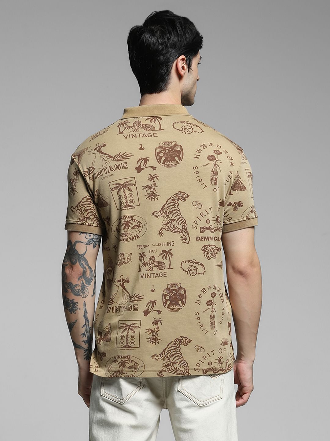 Brown Printed Cotton Polo