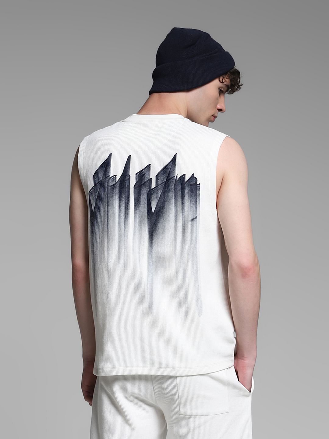 White Printed Co-ord Set T-shirt Vest