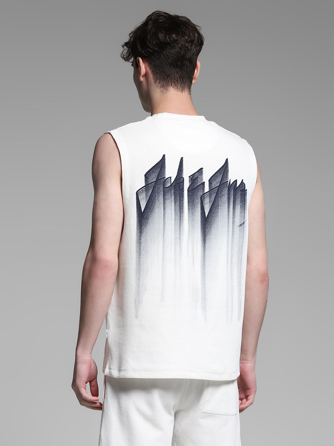White Printed Co-ord Set T-shirt Vest