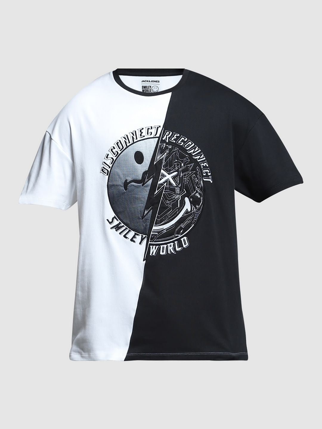 SmileyWorld Black Colourblocked Boxy Fit T-shirt