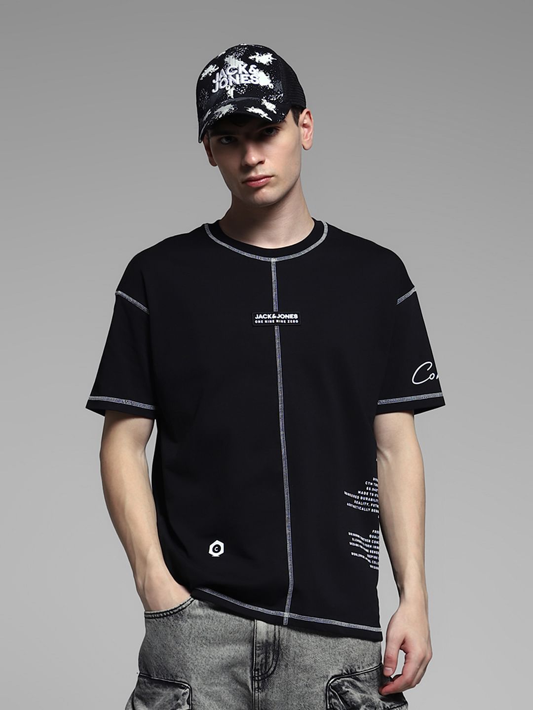 Black Contrast Stitch Oversized T-shirt