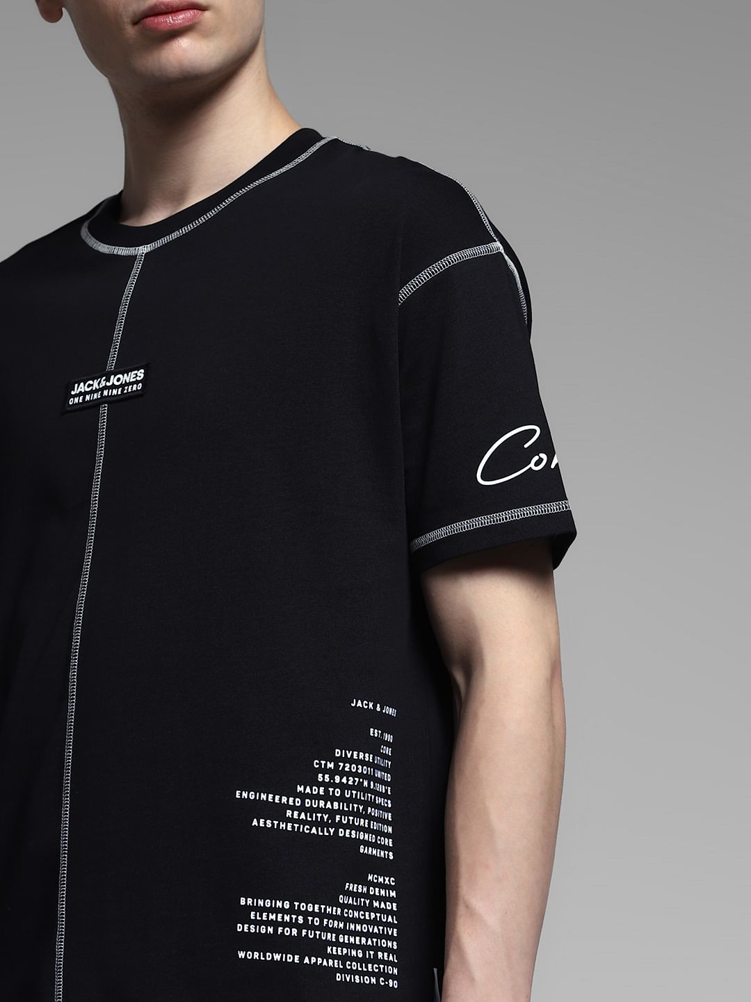 Black Contrast Stitch Oversized T-shirt