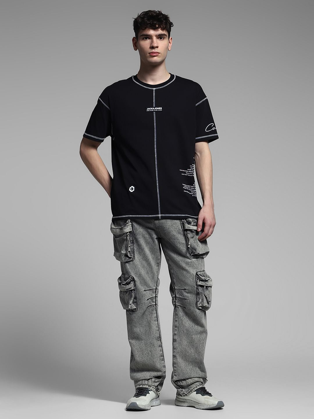 Black Contrast Stitch Oversized T-shirt