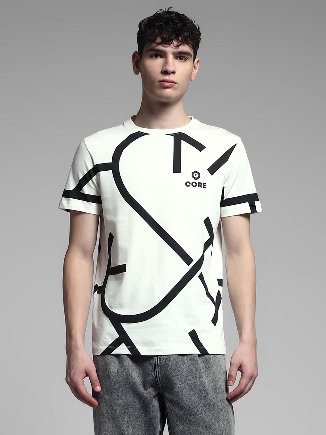 White Printed Cotton T-Shirt