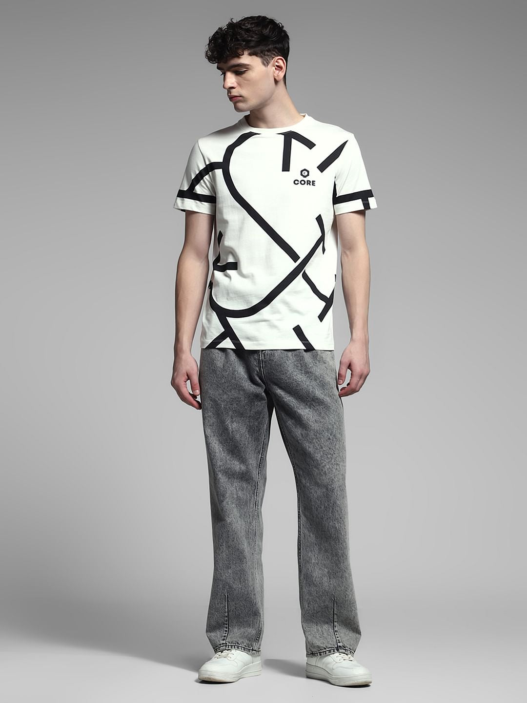 White Printed Cotton T-Shirt