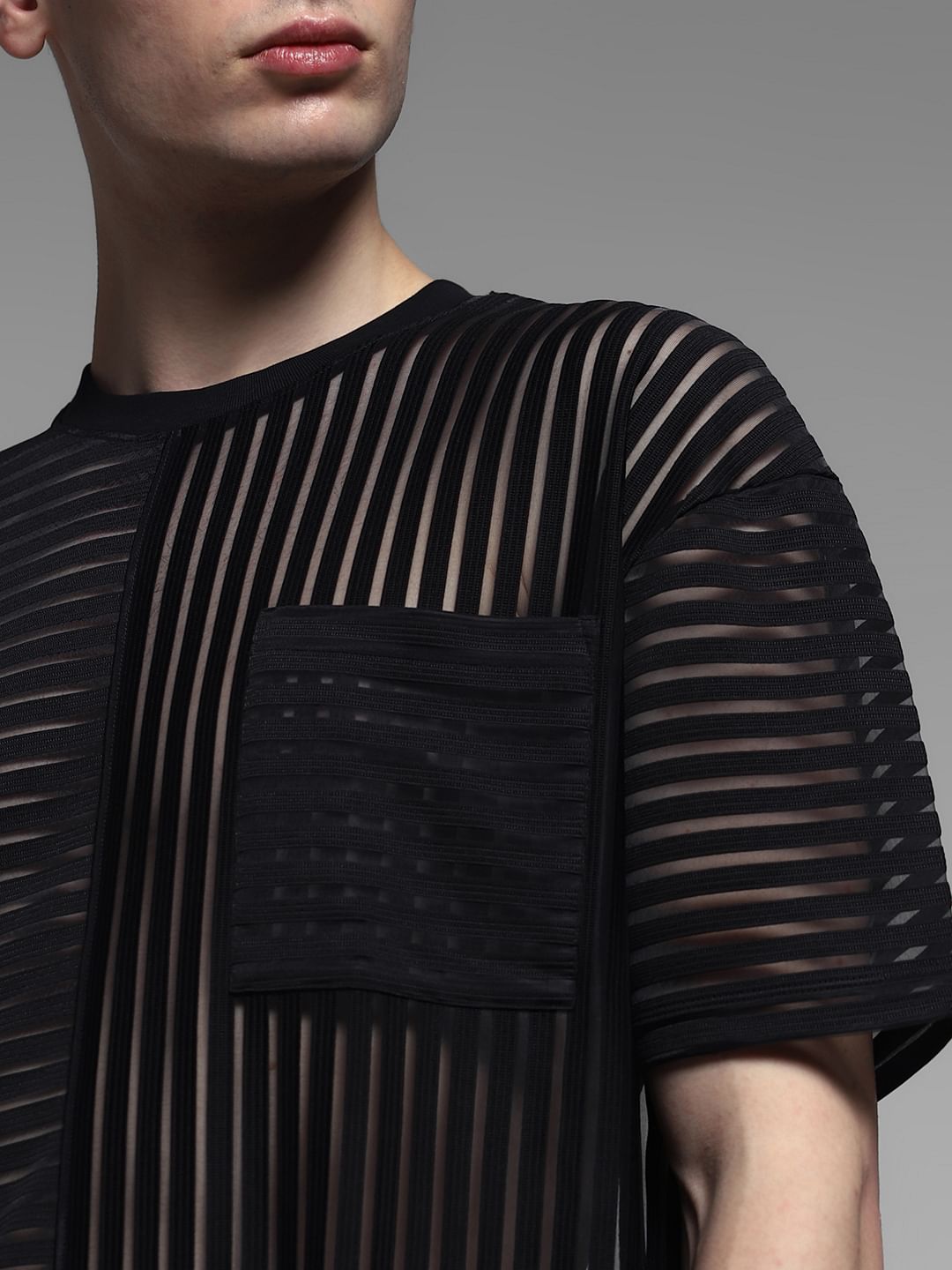 Black Striped Sheer Oversized T-shirt