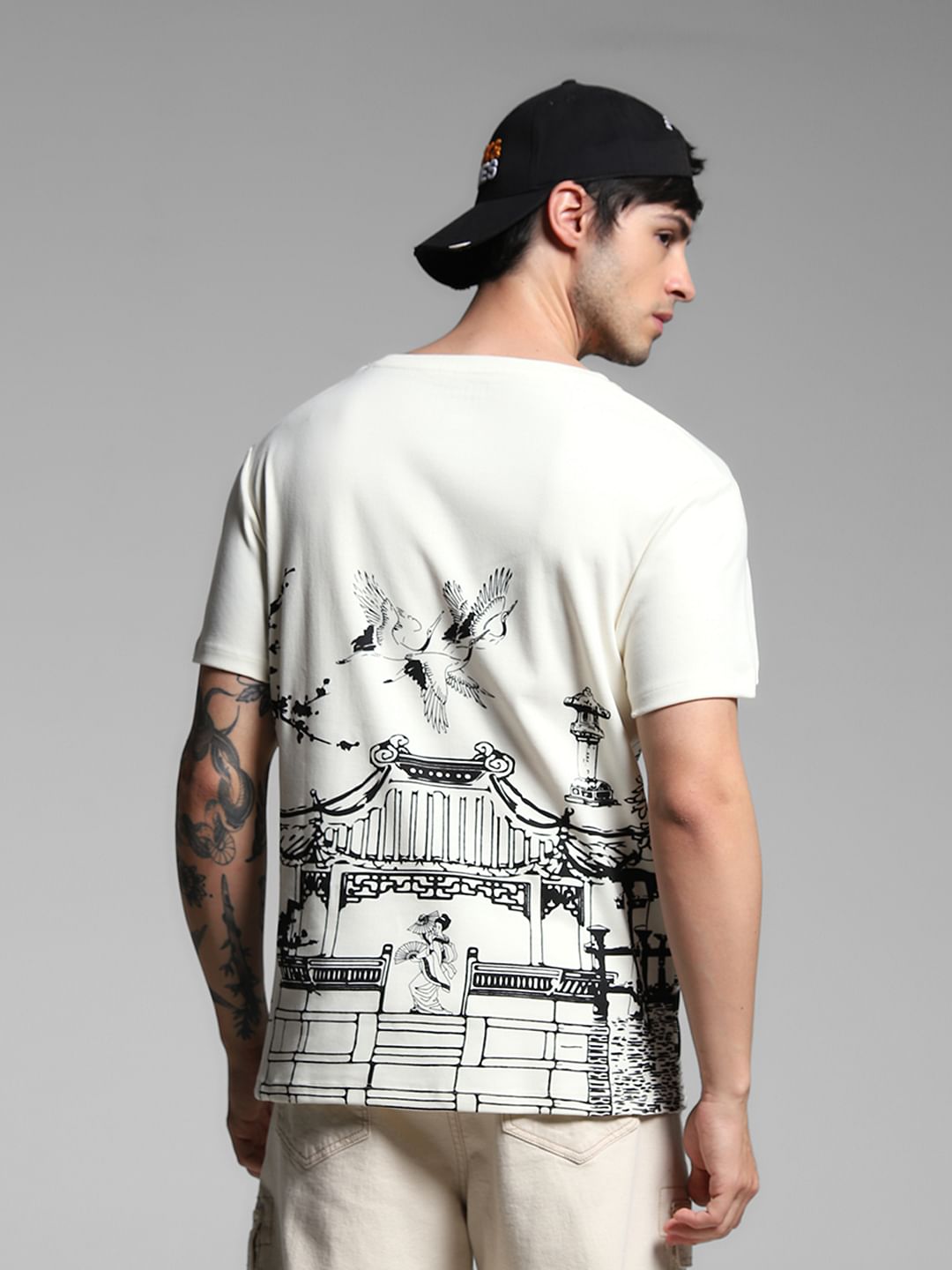 White Graphic Print Cotton T-shirt