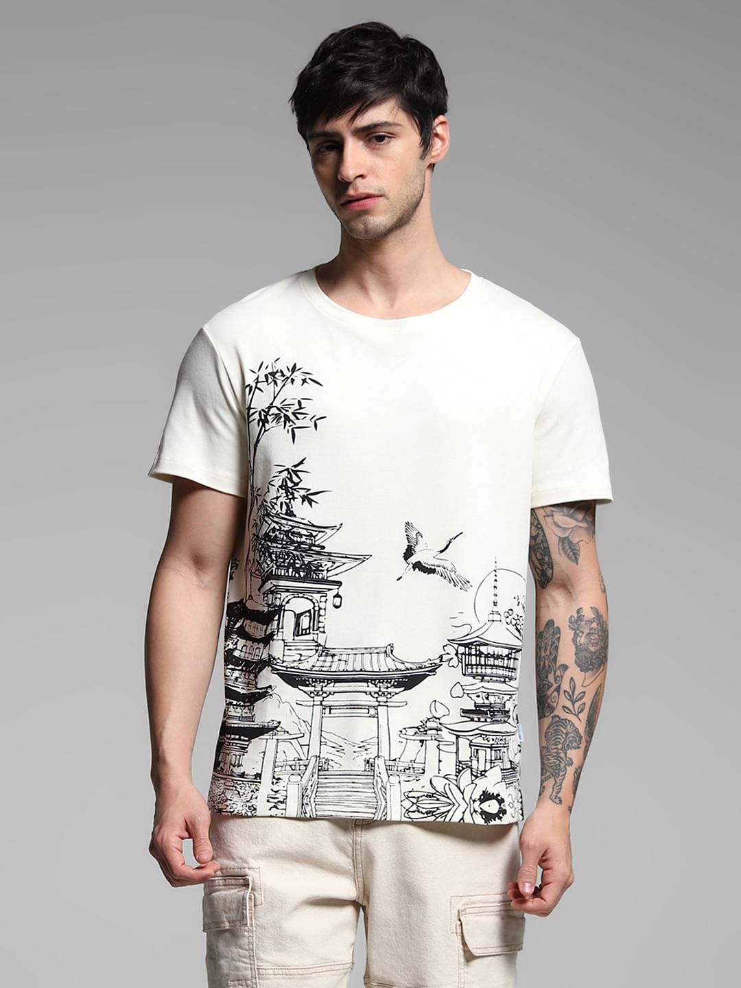 White Graphic Print Cotton T-shirt