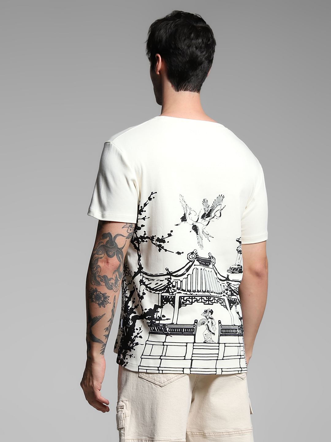 White Graphic Print Cotton T-shirt