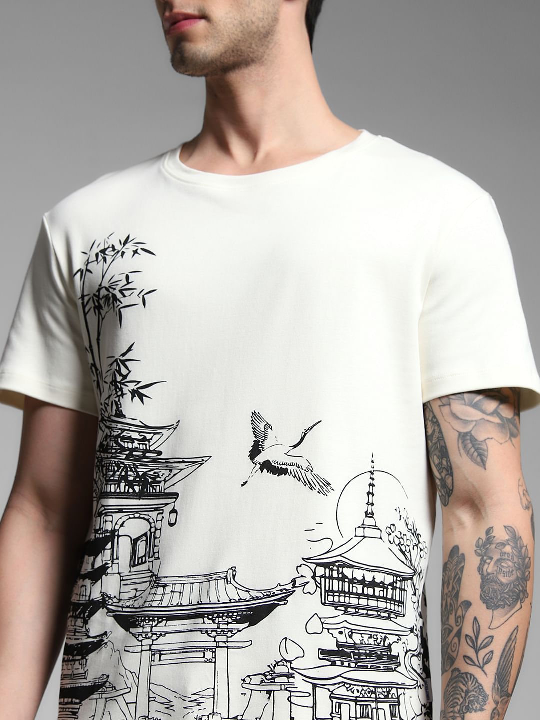 White Graphic Print Cotton T-shirt