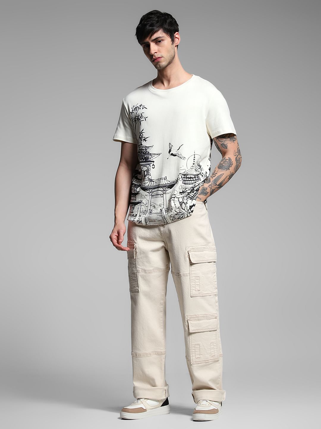 White Graphic Print Cotton T-shirt