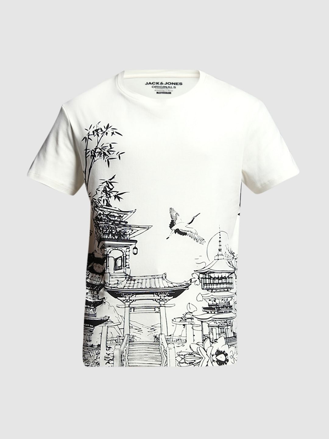 White Graphic Print Cotton T-shirt