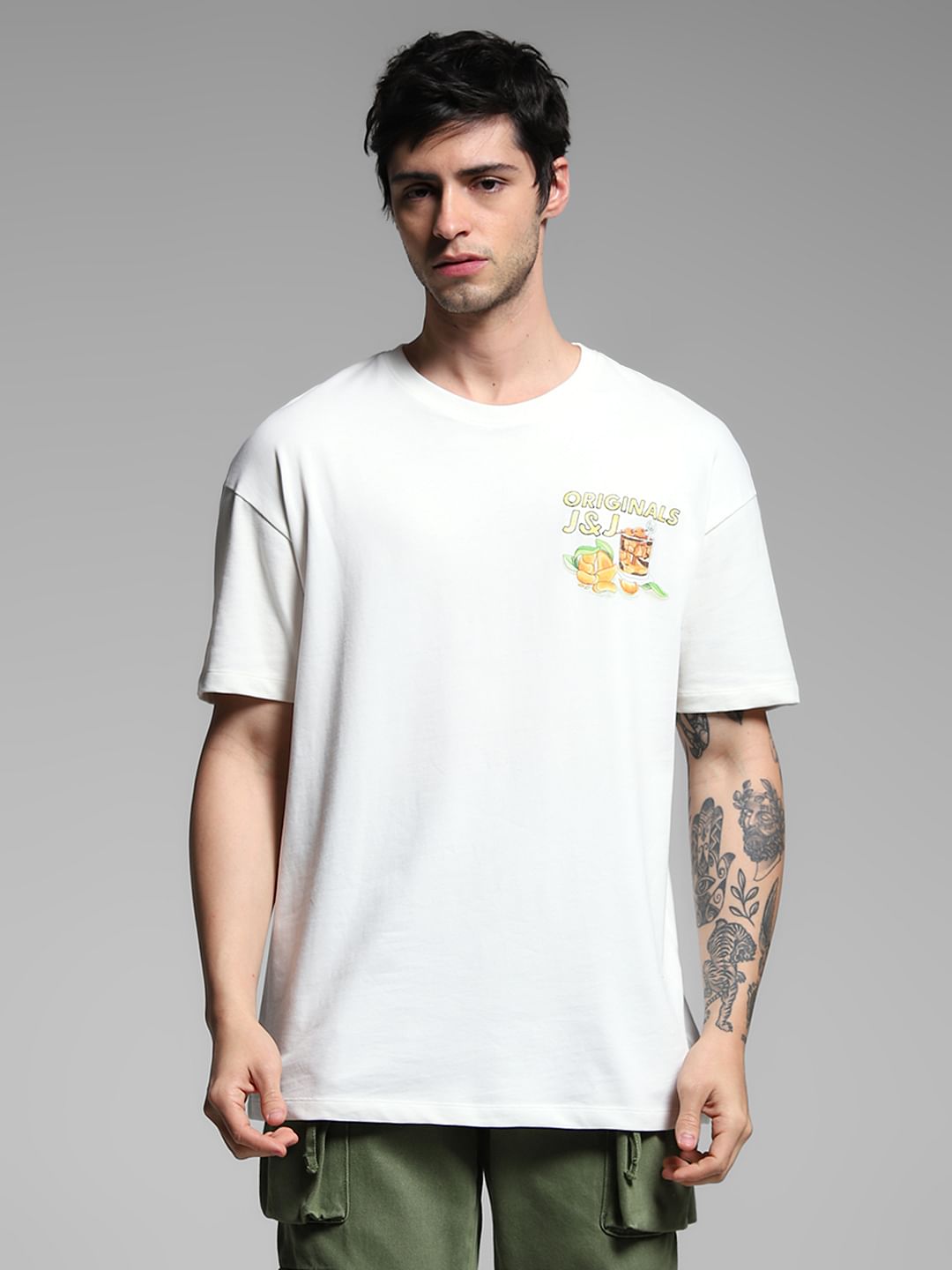 White Graphic Print Cotton T-shirt