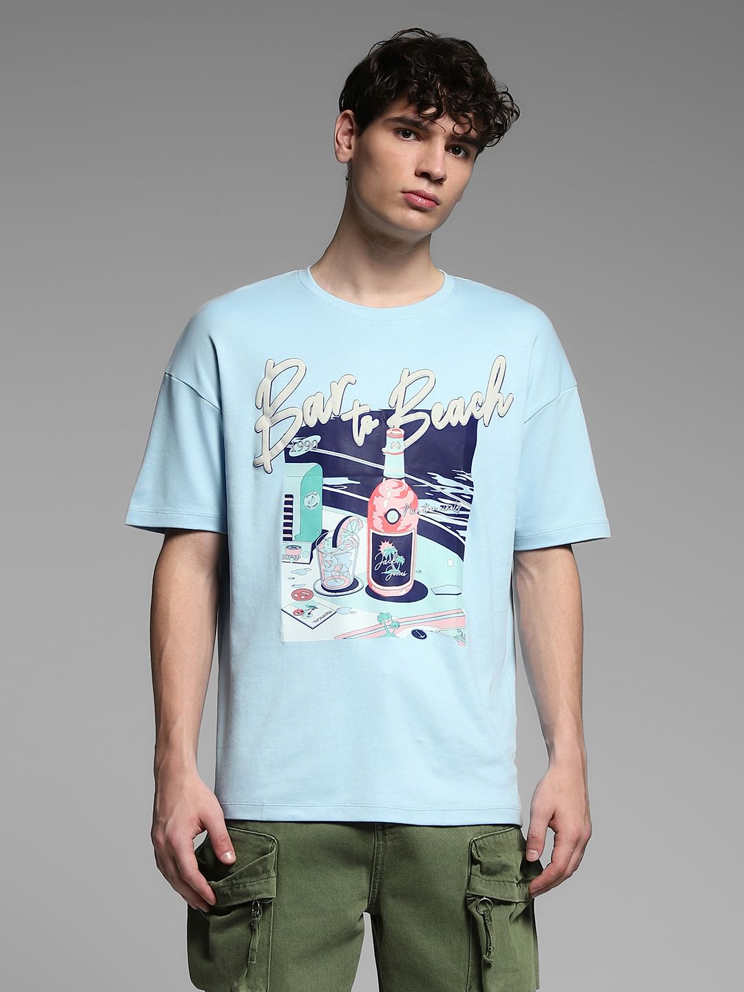 Blue Printed Oversized T-shirt