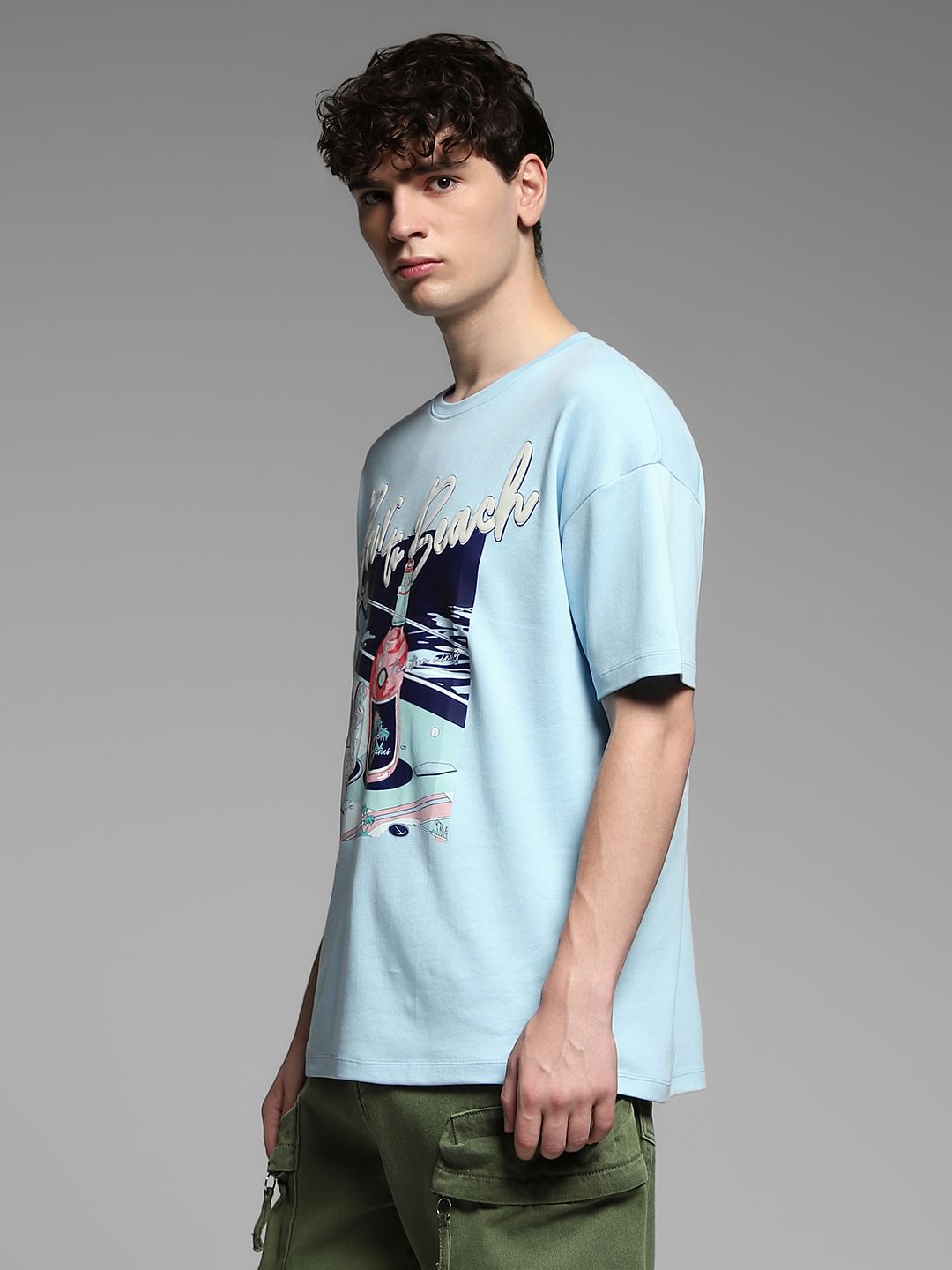 Blue Printed Oversized T-shirt
