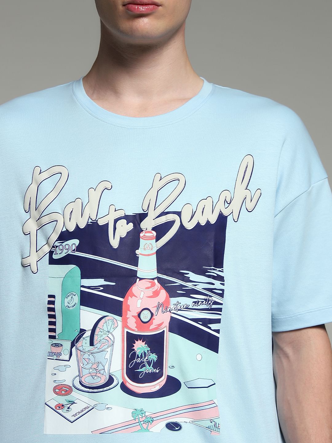 Blue Printed Oversized T-shirt