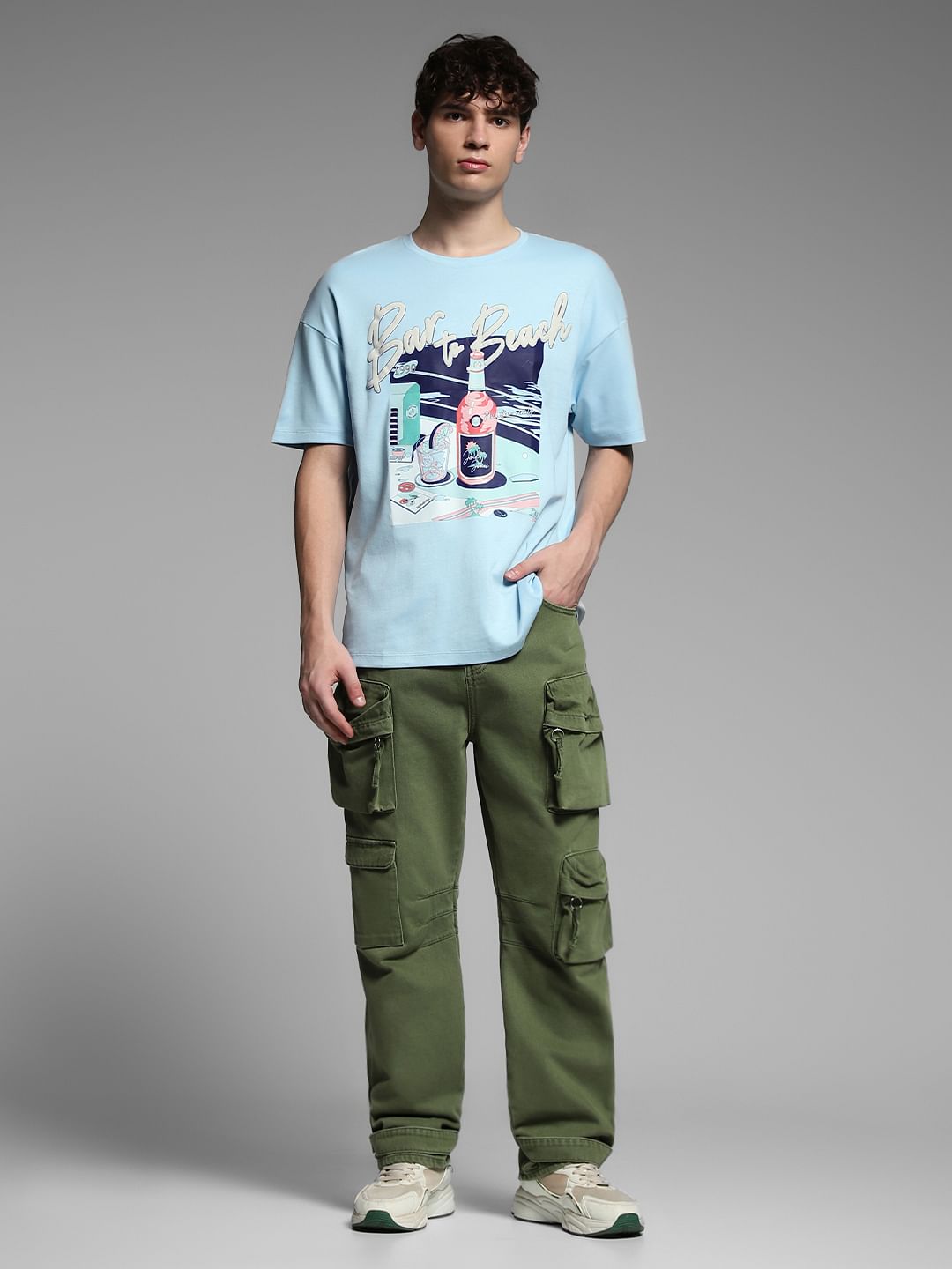 Blue Printed Oversized T-shirt