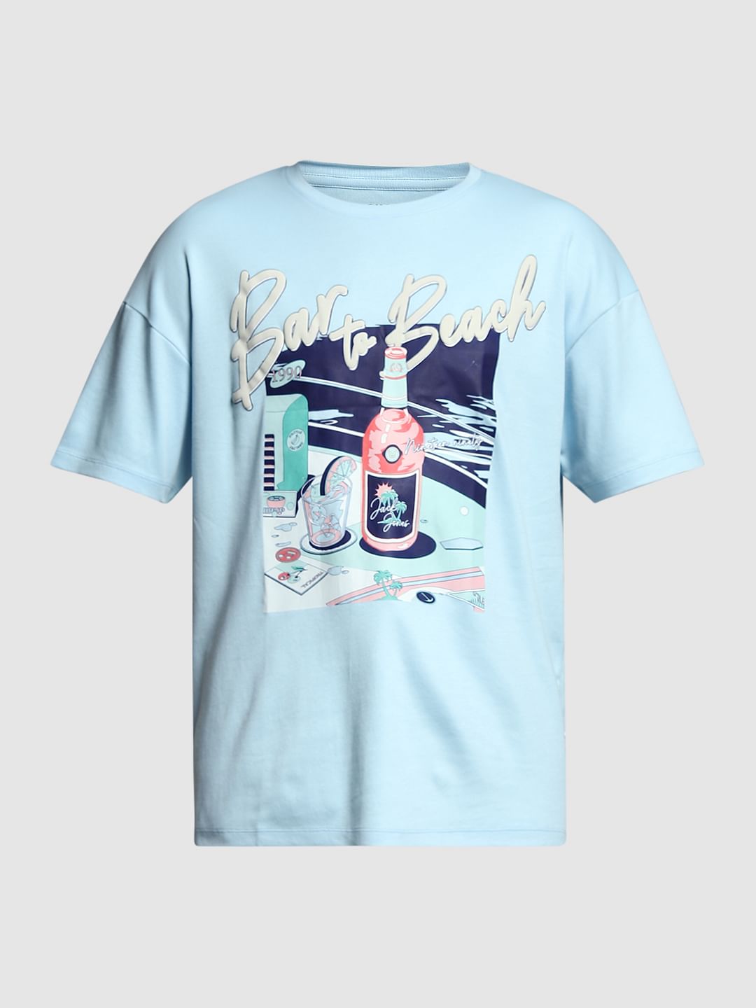 Blue Printed Oversized T-shirt