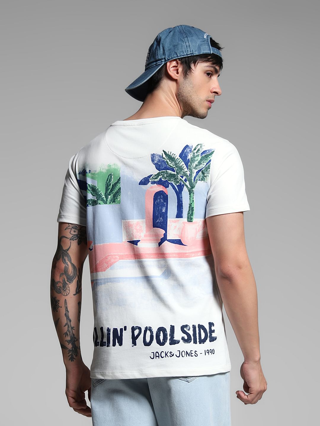 White Graphic Print Cotton T-shirt