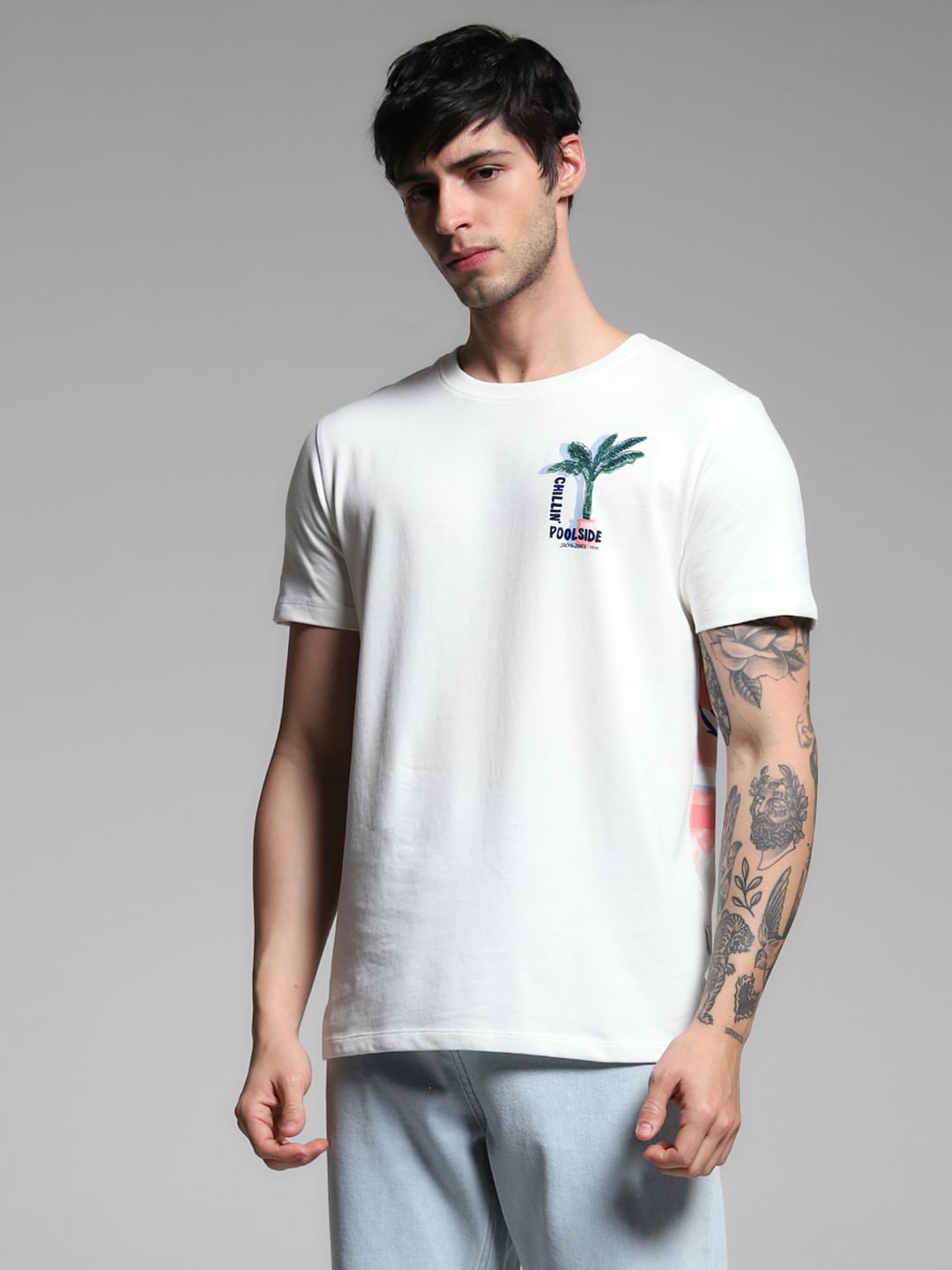White Graphic Print Cotton T-shirt