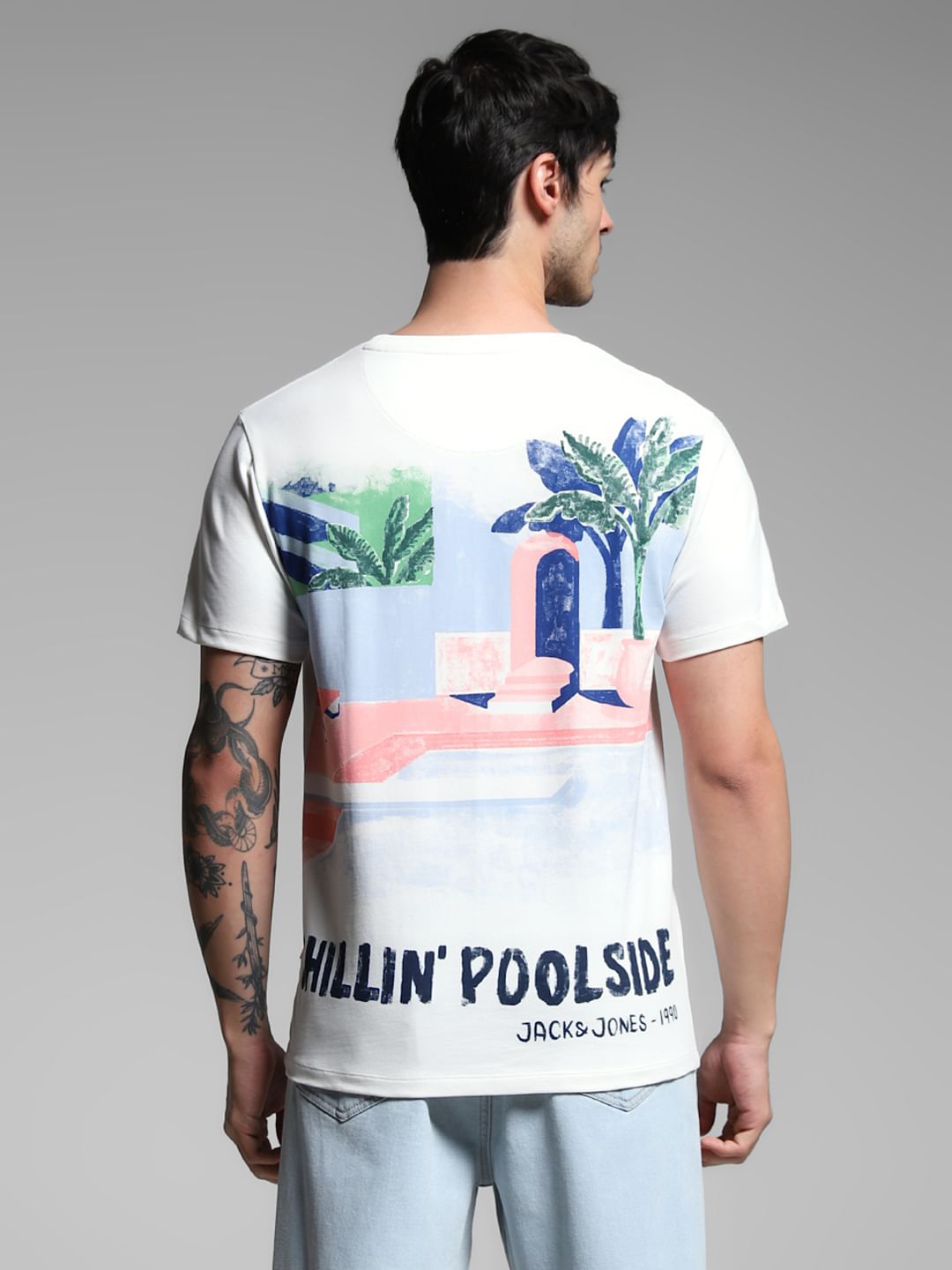 White Graphic Print Cotton T-shirt