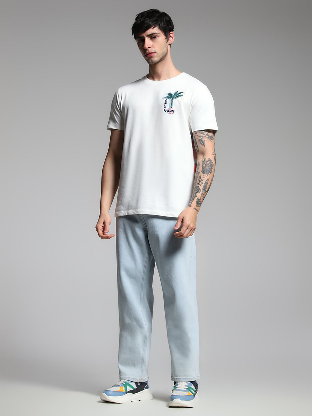 White Graphic Print Cotton T-shirt