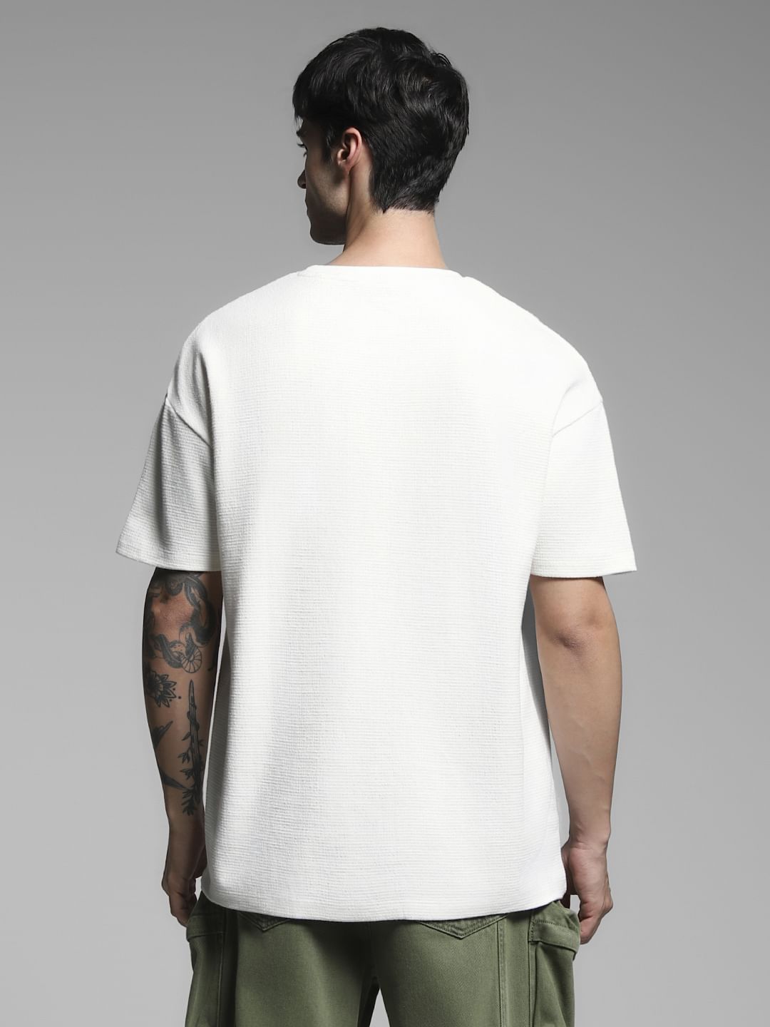 White Embroidered Print Oversized T-shirt