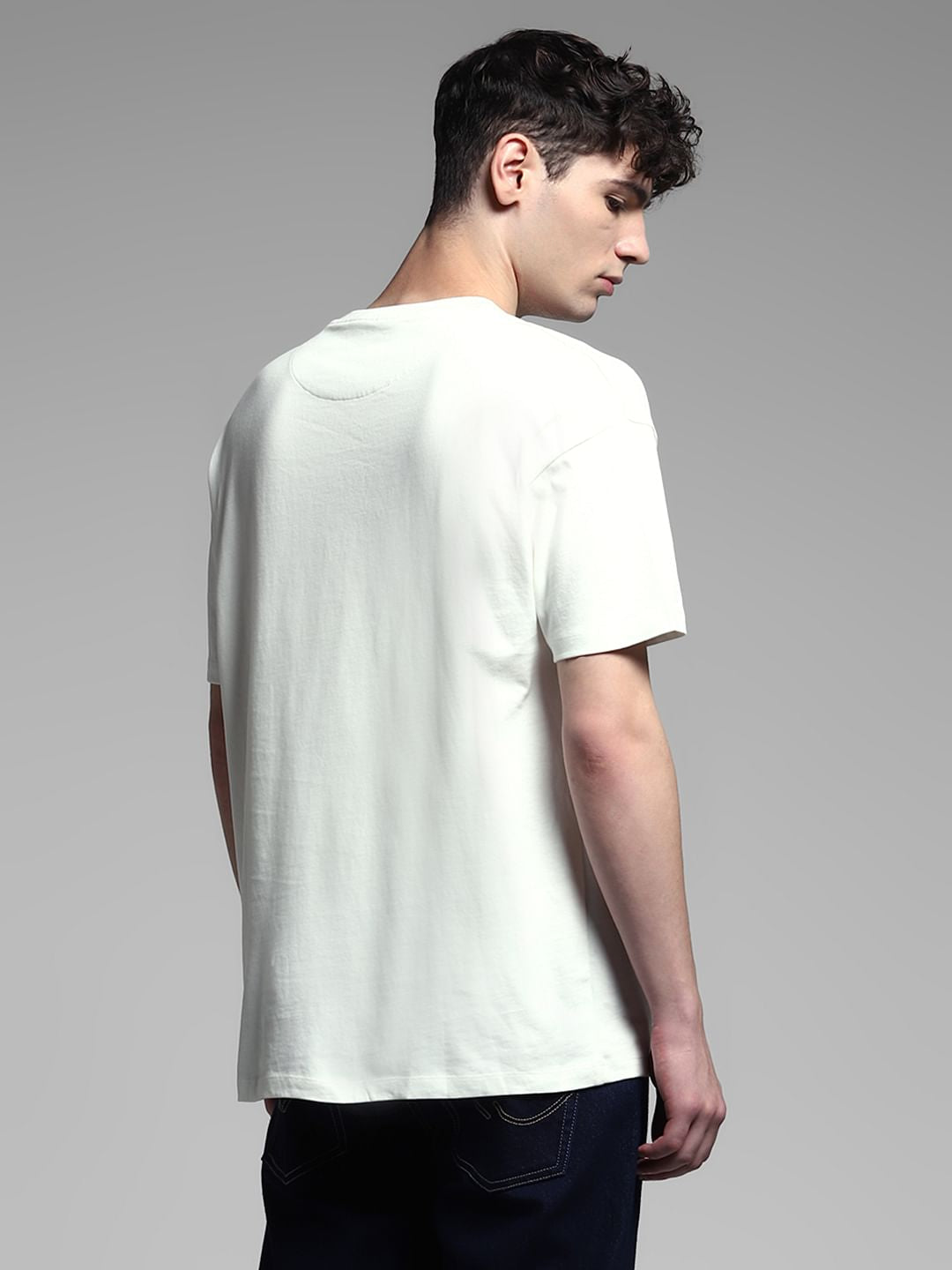 White Embroidered Print Cotton T-Shirt