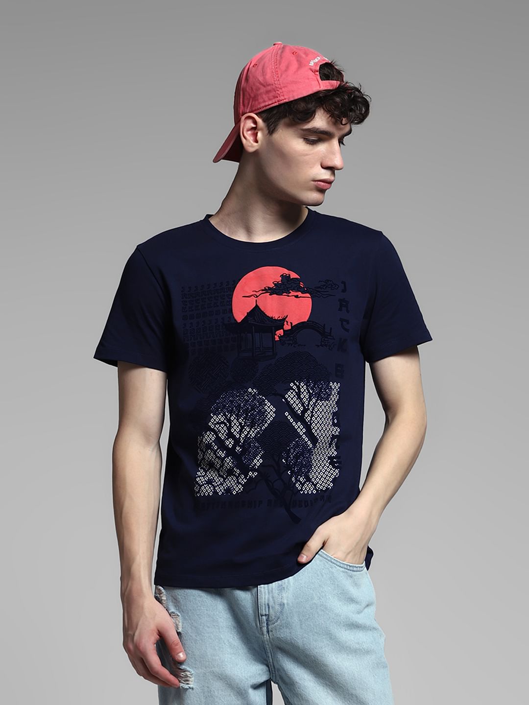 Navy Blue Graphic Print T-shirt