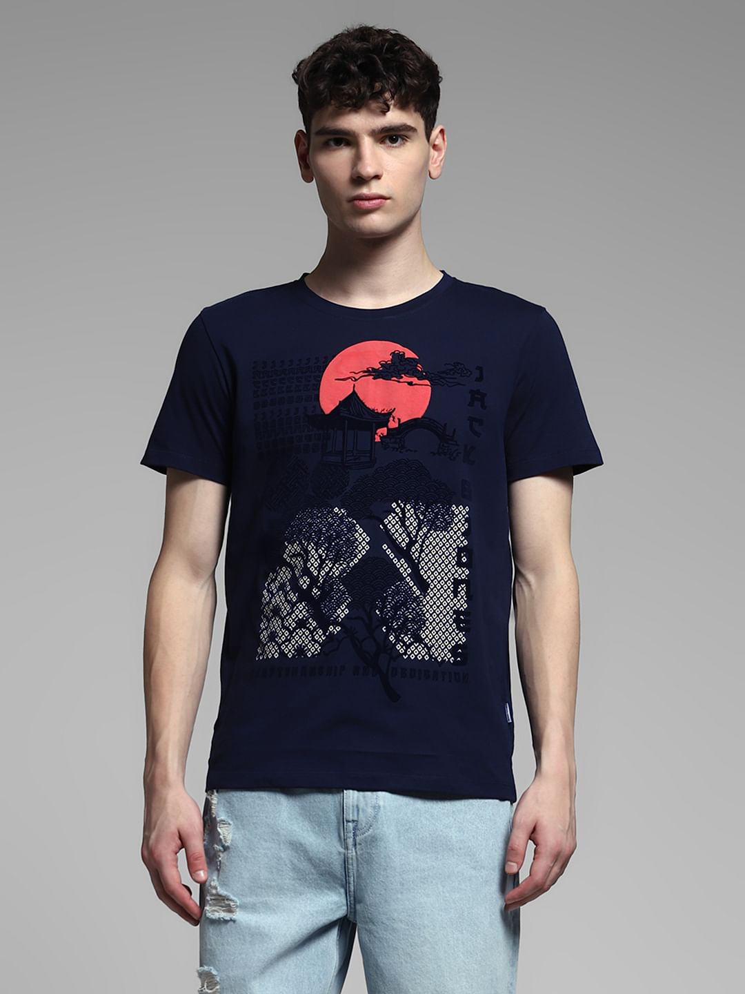 Navy Blue Graphic Print T-shirt