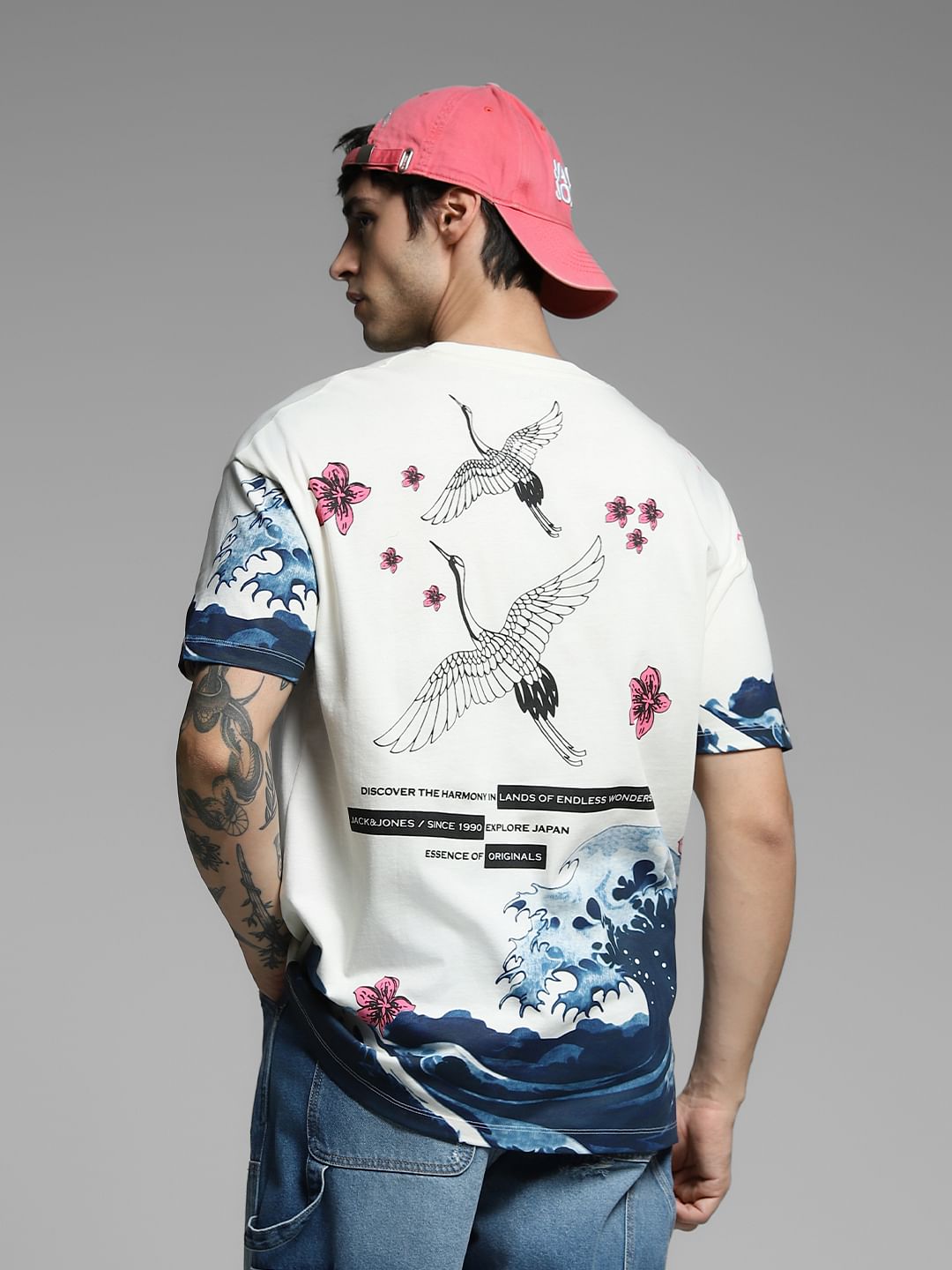 White Printed Cotton Oversized T-shirt